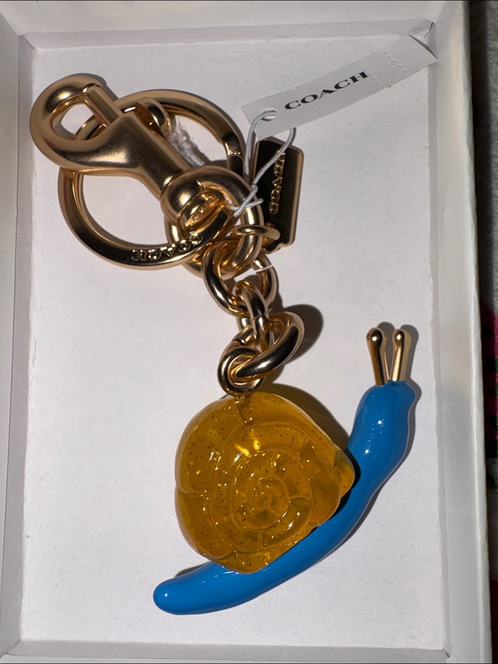 Coach Blue and Gold Snail Keychain or Bag Charm NWT